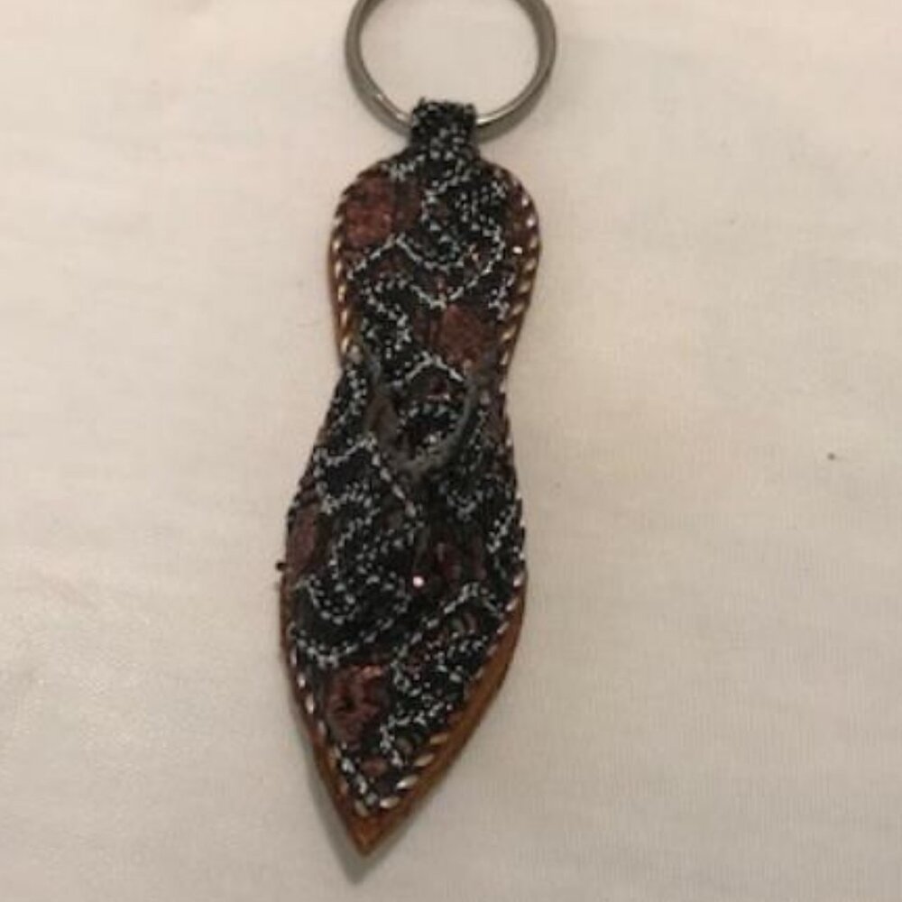 Brown and Sequins Moroccan Babouche KeychainTraditional Berber Slipper